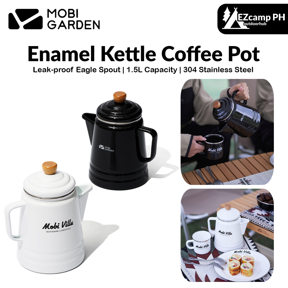 Mobi Garden Enamel Kettle Coffee Pot Portable Lightweight Cafe Maker Coffee Tea Hot and Cold Glazed Outdoor Camping Household Beach Travel Pot