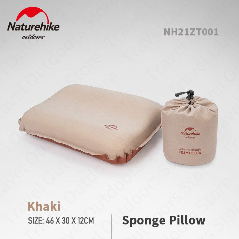 Naturehike Portable Self Inflated Foam Camping Travel Pillow 3D Silent Sponge Ultralight Inflate Auto Inflating Sleep Neck Support Optional Cover Case