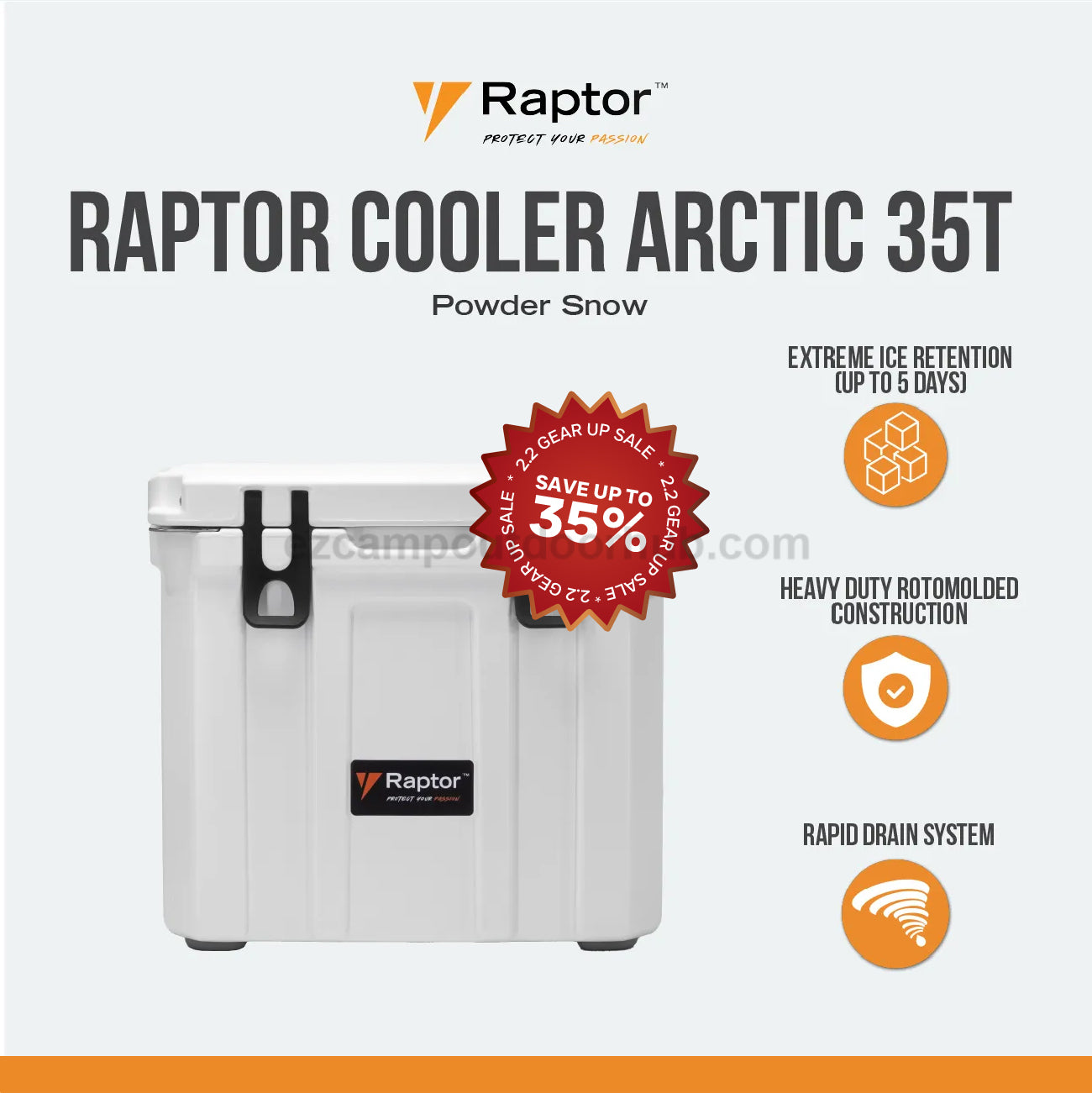 Raptor ARCTIC Trolley 35T 35L Large Capacity Food Drink Ice Storage Chest Container Extreme Ice Retention Up To 5 Days Rotomolded Premium Cooler Outdoor