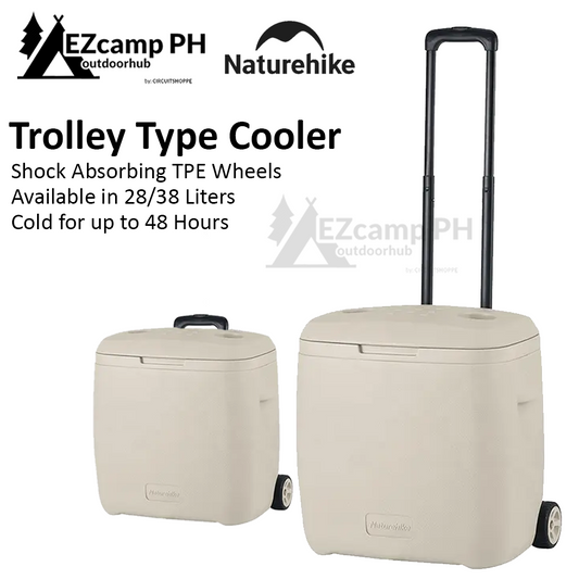 Naturehike Trolley Type Outdoor Cooler Box 28/38L Camping Ice Food Drinks Insulated Storage Container Box Chest Cold for up to 48H TPE Wheels LINGDU
