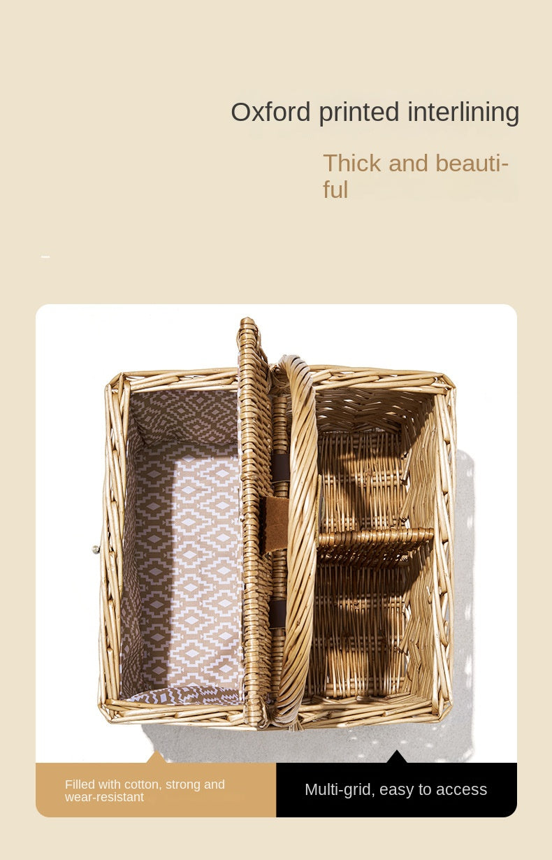 Mobi Garden 15L Woven Picnic Basket Portable Lightweight Wicker Storage Box Outdoor Camping Rattan Food Carrying Container Organizer With Lid Cover MobiGarden