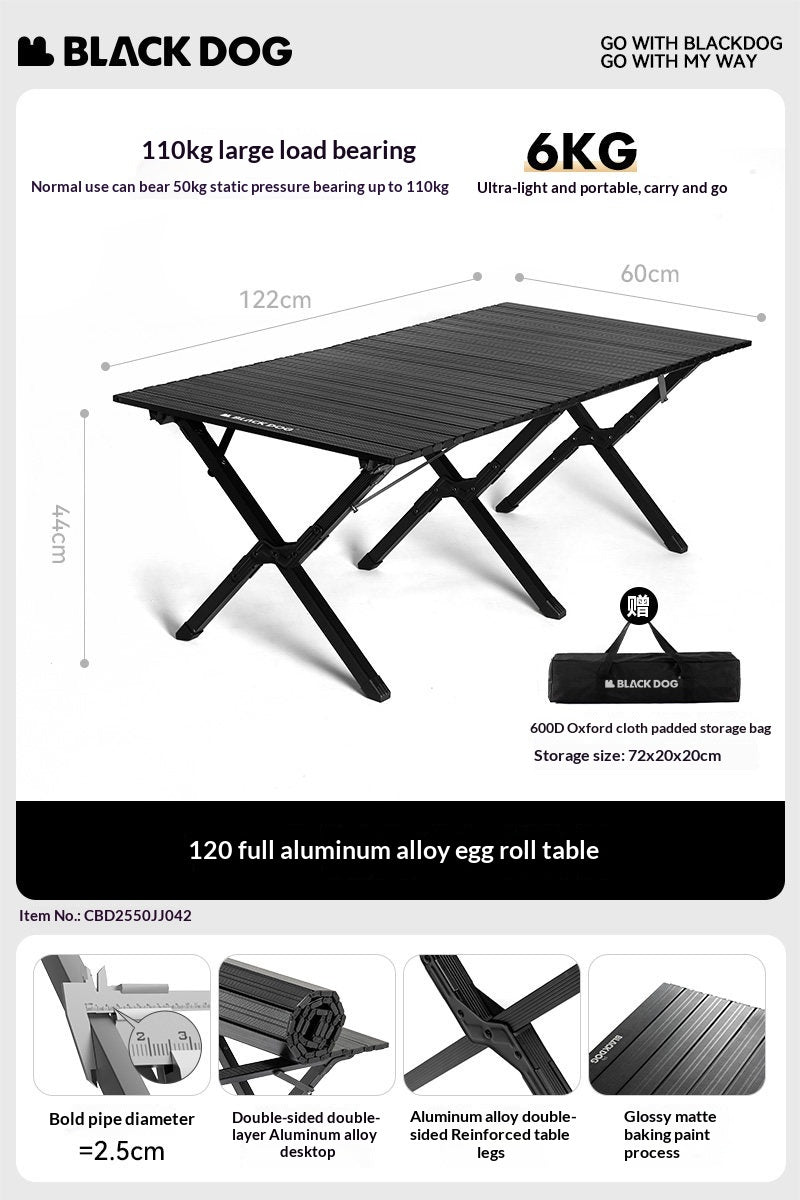 BLACKDOG Aluminum Alloy Egg Roll Table Portable Folding Camping Coffee Dining Table Outdoor Hiking Picnic Beach Foldable Board Triangular Cross Support