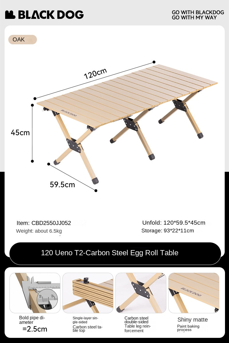 BLACKDOG Aluminum Alloy Egg Roll Table Portable Folding Camping Coffee Dining Table Outdoor Hiking Picnic Beach Foldable Board Triangular Cross Support