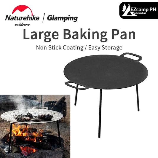 Naturehike Large Baking Cooking Pan Non-Stick High Round Square Tripod Stand or Stove Grill Top Frying Pan Korean BBQ Grilling Cast Iron Outdoor Camping Portable Cookware Equipment 26/30/40/49cm with Storage Bag Nature Hike