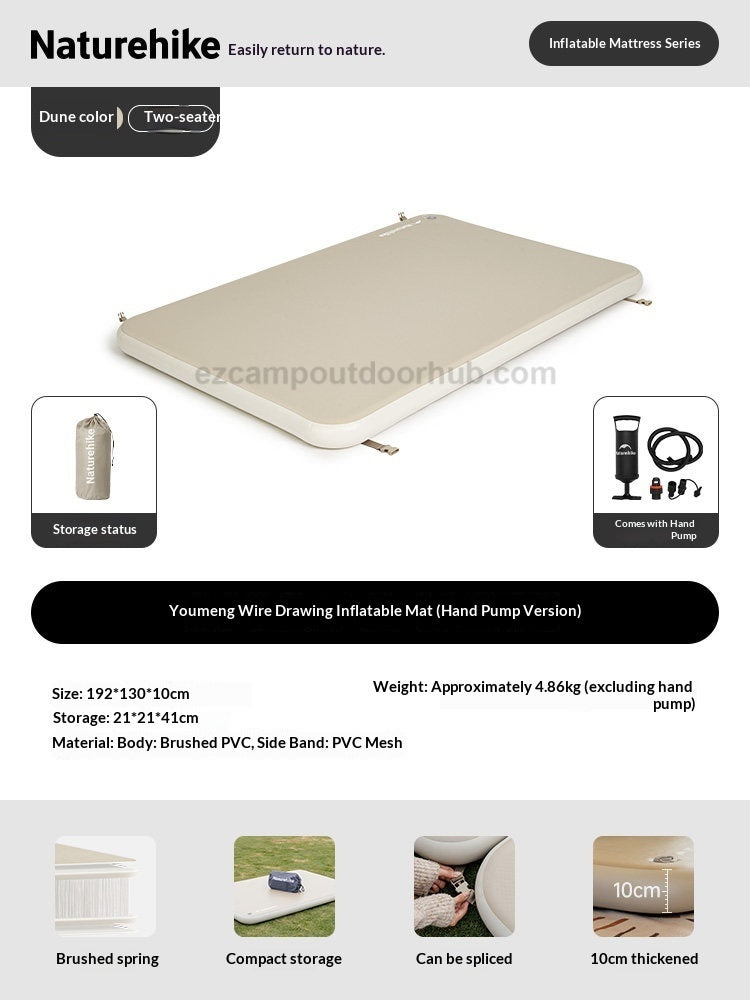 Naturehike FEATHER Series Air Inflatable Bed Foam Topped Padded 10CM Thick Sleeping Pad Optional Electric Or Manual Air Pump Unlimited Splicing Outdoor