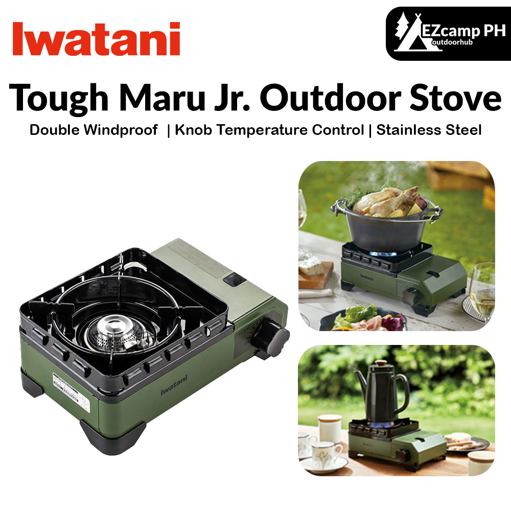 Iwatani Tough Maru Jr. Outdoor Stove Portable Butane Canister Cassette Stove With Double Integrated Windshield And Storage Case Made in Japan Jr Junior