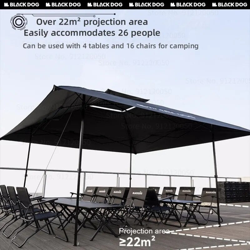 BLACKDOG Black Square Shade Canopy Tent Portable Folding Awning Pergola Vinyl Coated Waterproof UPF50+ Sunscreen 22m² Extra Large Shade Space Outdoor Heavy Duty Foldable Umbrella Gathering Car Camping Adjustable Height Heavy Duty Original Black Dog