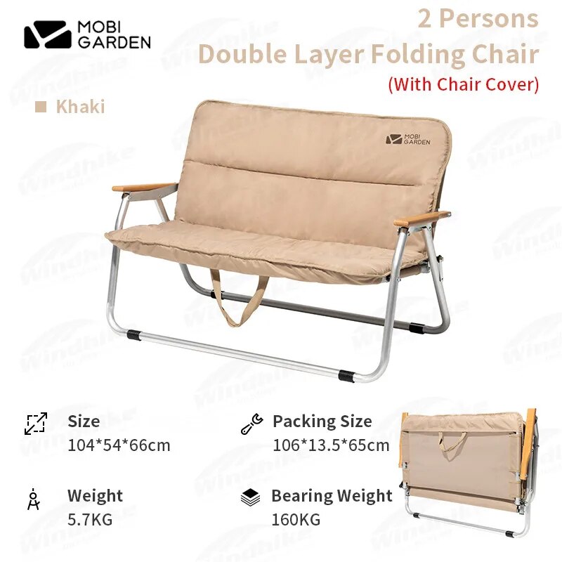 MOBI GARDEN Exquisite Outdoor Camping Kermit Chair 1-2 Persons Portable Folding Single Double Leisure Lazy Chair  Double Handrail Aluminum Alloy Bracket Backrest Armchair Travel Picnic Fishing Hiking Heavy Duty Original MobiGarden