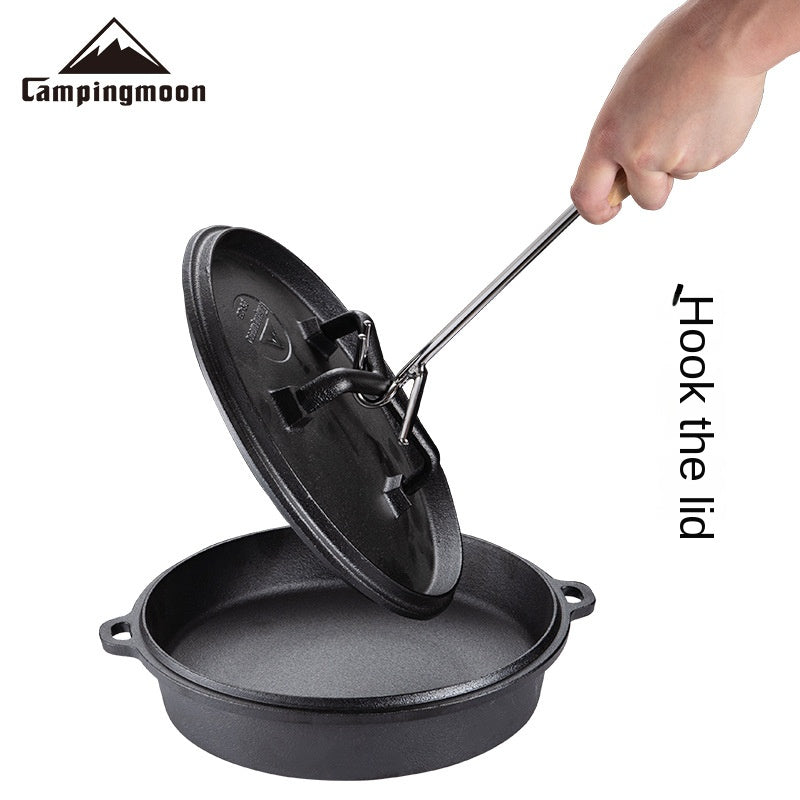 Campingmoon MS-34 Double Hook Pot Lid Lifter Portable Stainless Steel Cookware Hot Cast Iron Cover Pan Skillet Holder Wooden Handle