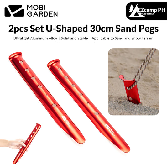 Mobi Garden 2pcs Set U-Shaped 30cm Sand and Snow Terrain Pegs Stakes Outdoor Beach Camping Tent Canopy Wind Rope Ground Nail Ultralight Aluminum Alloy Pegs Stake Mobigarden U Shape