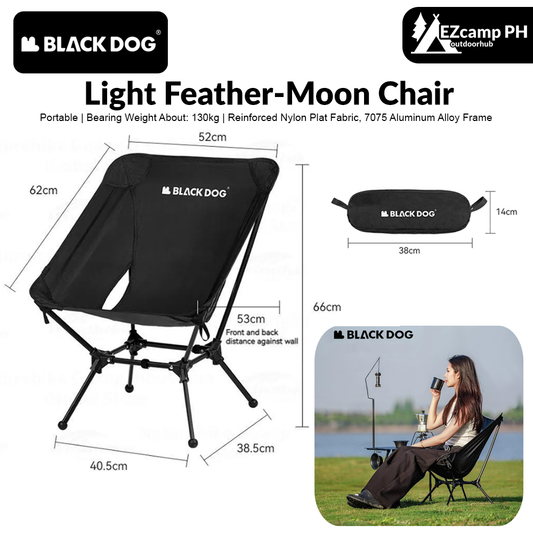 BLACKDOG Light Feather-Moon Chair Portable Folding Chair Bearing 130kg Aluminum Alloy Camping Hiking Outdoor Travel Fishing Beach Director Ultra Light Chair with Foot Cover Original Black Dog