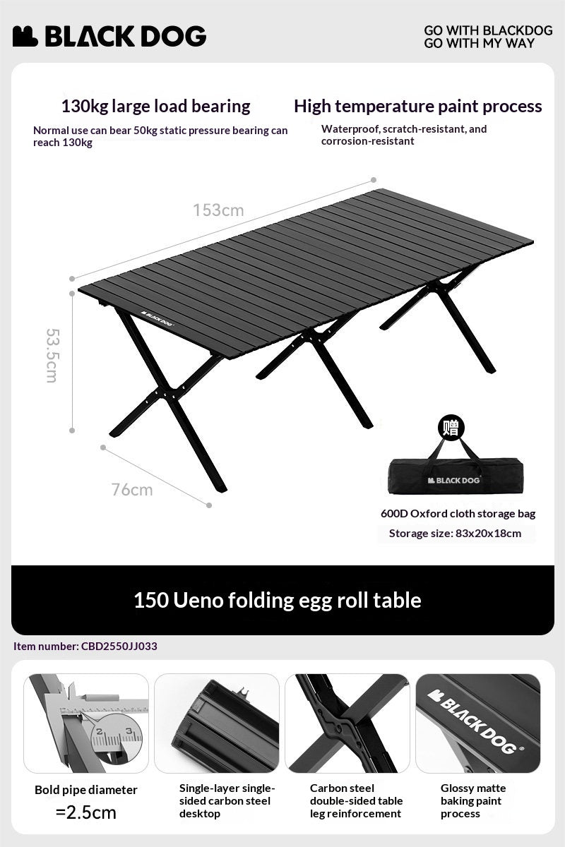 BLACKDOG Aluminum Alloy Egg Roll Table Portable Folding Camping Coffee Dining Table Outdoor Hiking Picnic Beach Foldable Board Triangular Cross Support