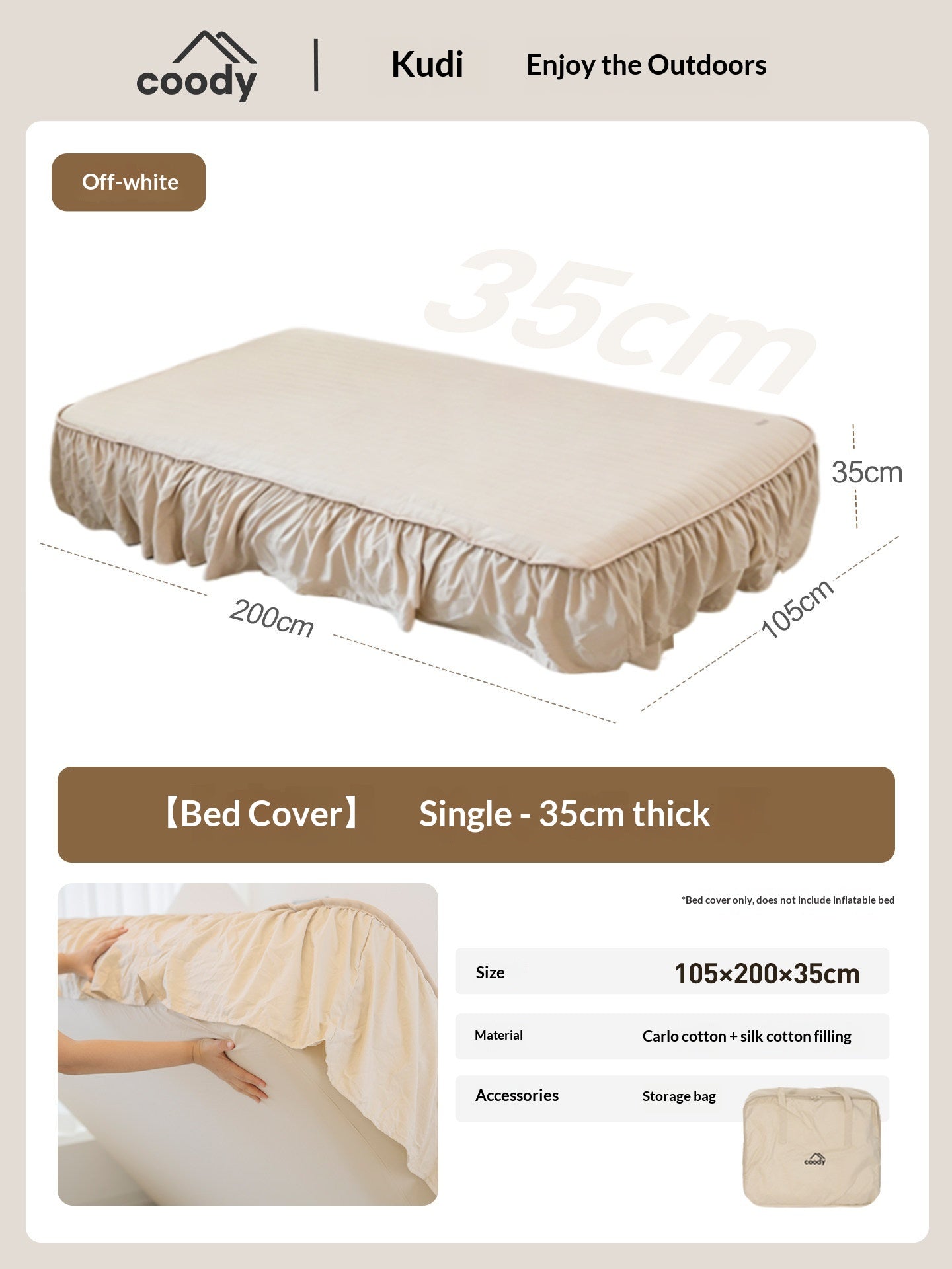 Coody AIR BLOCK COREO 25 35 Fitted Sheet Bed Cover Portable All Around Six Sided Bed Mattress Cover Bedsheet Quilted Cotton Machine Washable