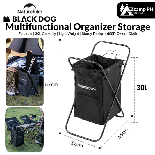 BLACKDOG Multifunctional Organizer Storage 30L Capacity Outdoor Camping Portable Large Capacity Bag Trash Bin Basket Home Foldable Laundry Handbag Box Hiking Black Dog