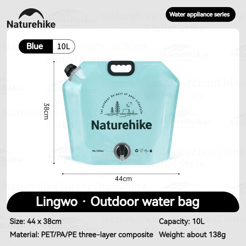 Naturehike Outdoor Water Bag Portable Lightweight Foldable 10L Large Capacity With Faucet Handle Folding Thick Soft Food Grade Water Container Camping