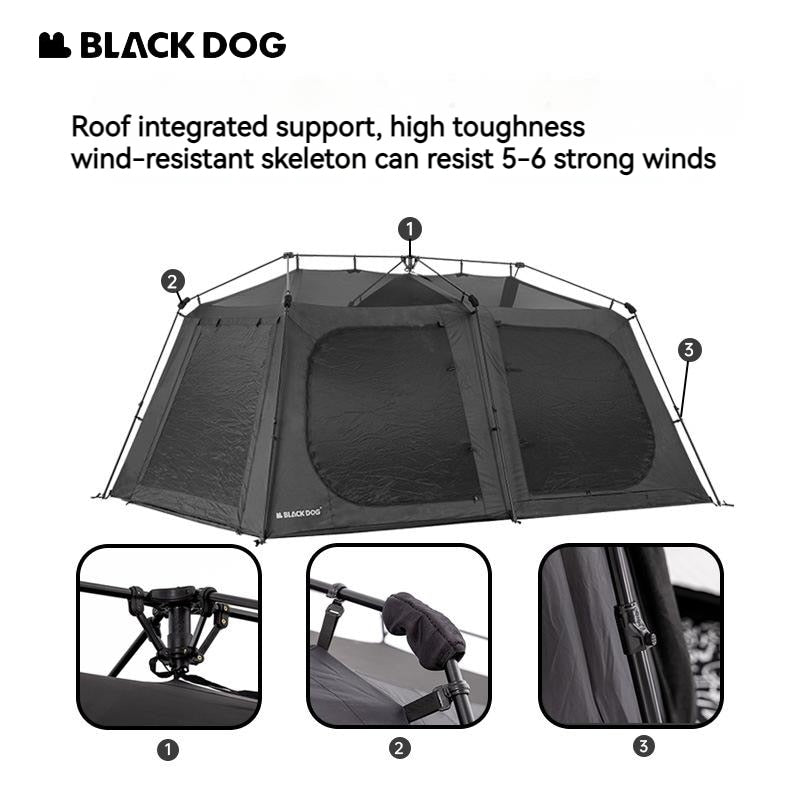 BLACKDOG by Naturehike Black Cabin Style Automatic Camping Tent Large 13m² 5-8 Person 2 Bedroom 4 Hall with Projection Screen Waterproof Vinyl Coated