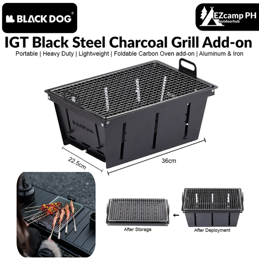 BLACKDOG Portable Multifunction IGT Black Steel Charcoal Grill Add-on Foldable Carbon Oven Accessories for IGT Table 1-Unit Size Outdoor Hiking Camping Heavy Duty Original Black Dog