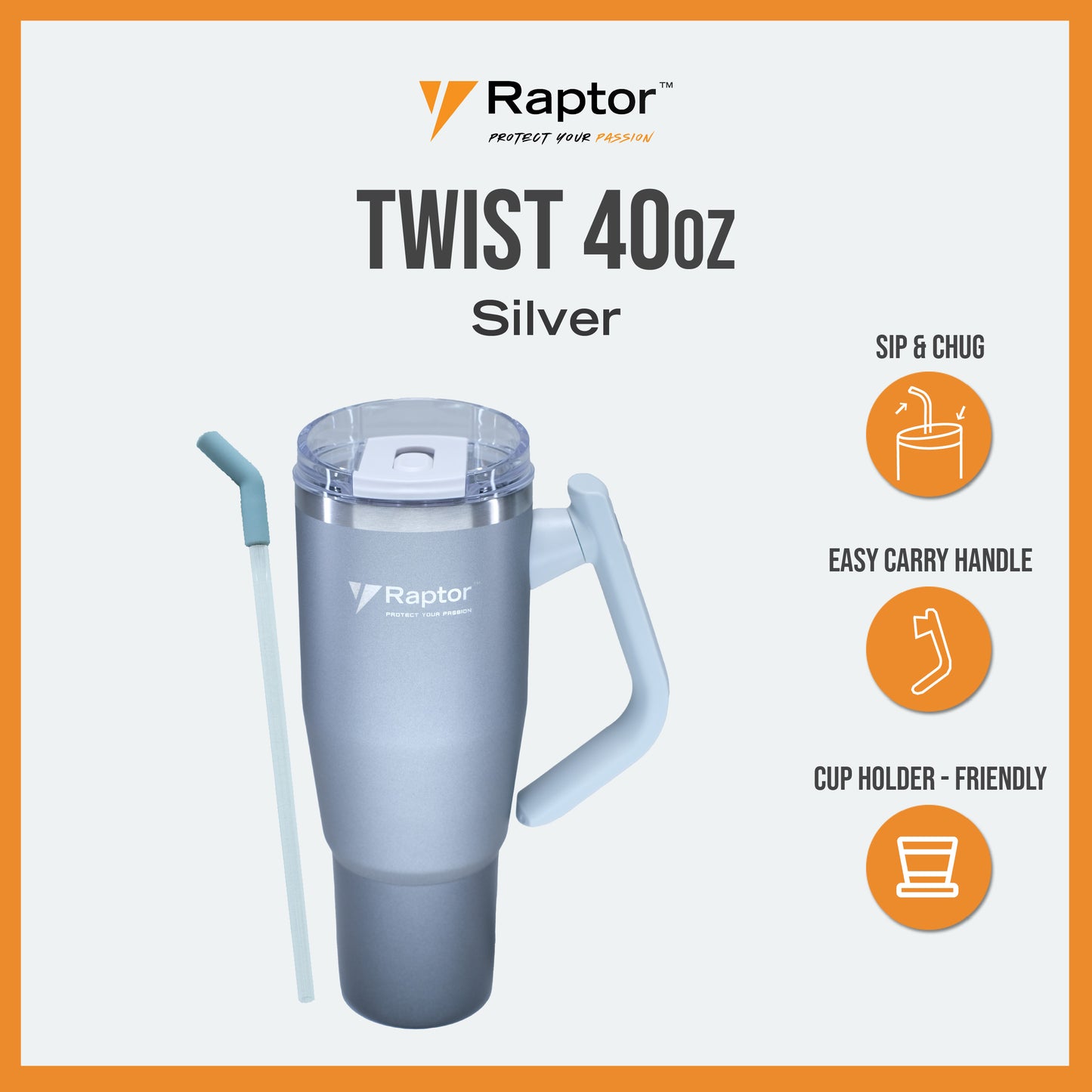 Raptor TWIST 40oz Tumbler Unique Rotating Handle Double-Wall Vacuum Insulation Cup Holder-Friendly Design Rust-Resistant Durability Drinkware