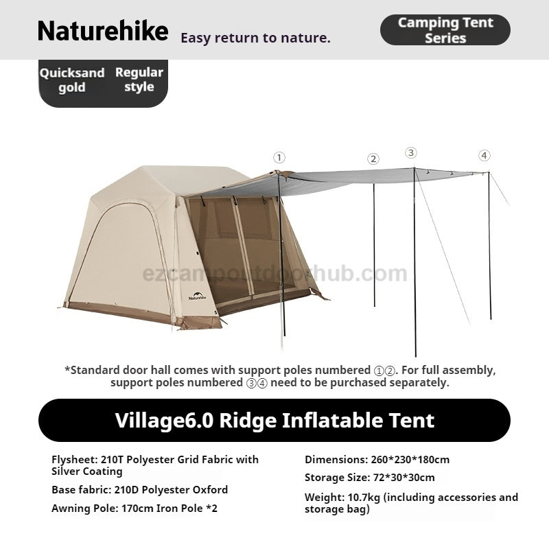 Naturehike VILLAGE 6.0 AIR BASE / FLAGSHIP 4-5 Persons Multiple Setups Inflatable Cabin Ridge Tent 15m² Usable Space Silver Coated Sunscreen Outdoor