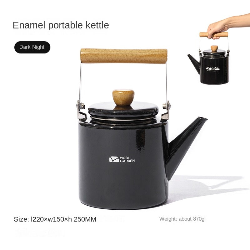 Mobi Garden Enamel Glazed Kettle and Mug 6 Layer Italian Enamelware Retro Classic Aesthetic Style Outdoor Camping Picnic Tableware Utensil 2L Boiling Water Coffee Tea Cookware Pot Cup Heavy Duty Teapot Mobigarden