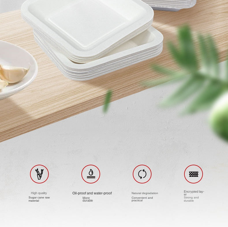 Redfox E-Rover Fully Degradable Plate Bowl Portable Multipurpose 12pcs Per Pack Square Paper Plate Disposable Food Serving Tray Outdoor Camping BBQ