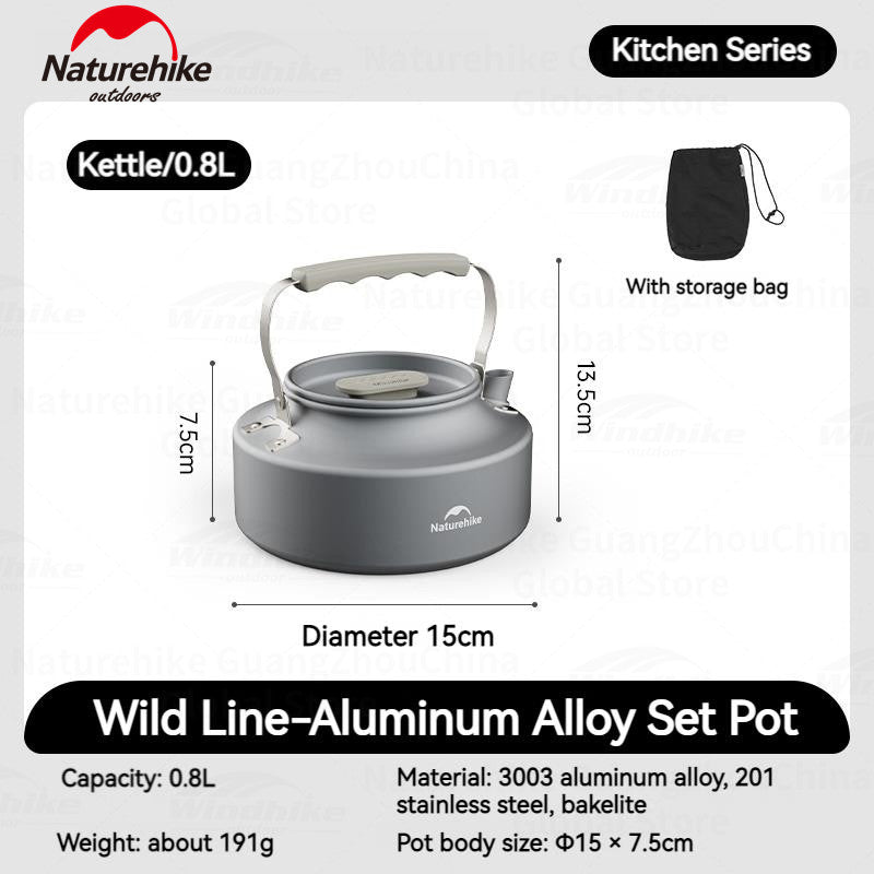 Naturehike Aluminum Alloy Set Pots Portable Lightweight Tableware Pot Frying Pan Kettle Folding Handle Camping Outdoor Hiking Travel Picnic Stackable Cookware