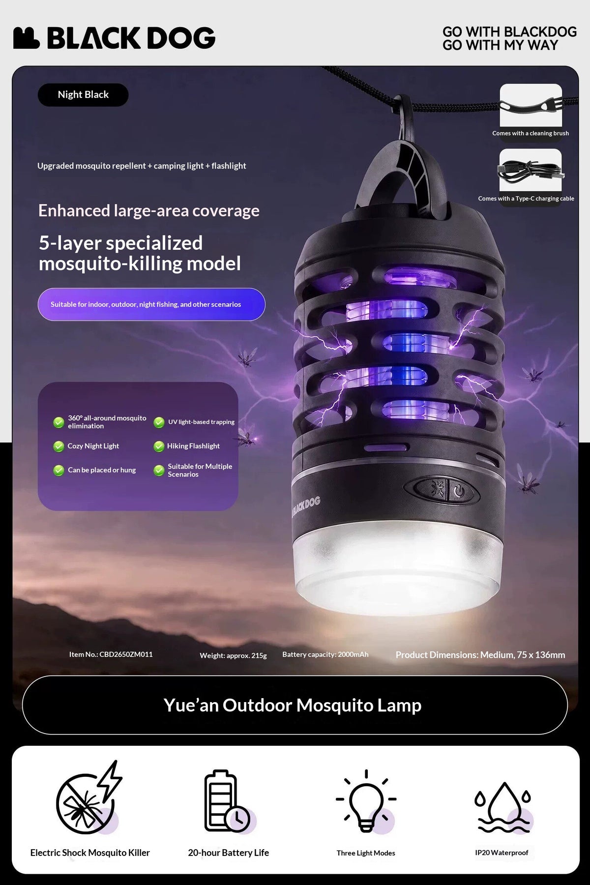 Blackdog NIGHTGUARD 2 in 1 Mosquito Killer Lamp Insect Zapper LED Camping Lantern Outdoor Light