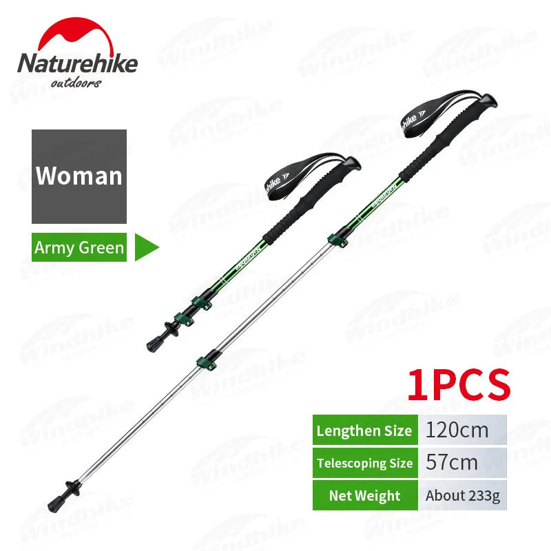 Naturehike ST01 v2 Aluminum Alloy Hiking Trekking Pole Rubber Tip Ultralight Heavy Duty Outdoor Walking Trek Stick for Men Women Children Telescopic Portable Retractable Rod Nature Hike Small Medium Large Upgraded