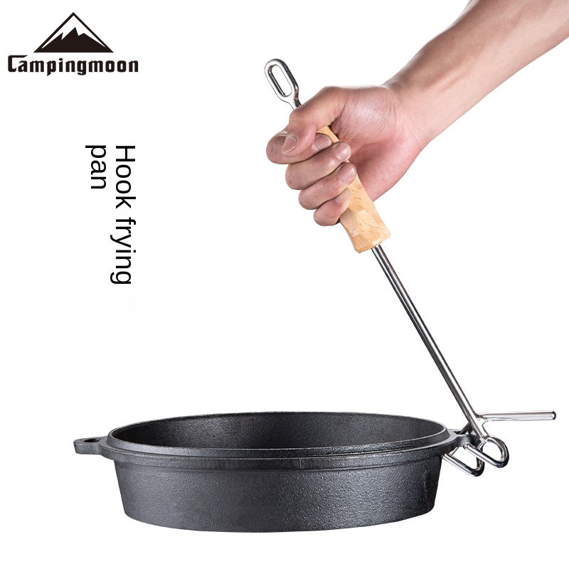 Campingmoon MS-34 Double Hook Pot Lid Lifter Portable Stainless Steel Cookware Hot Cast Iron Cover Pan Skillet Holder Wooden Handle