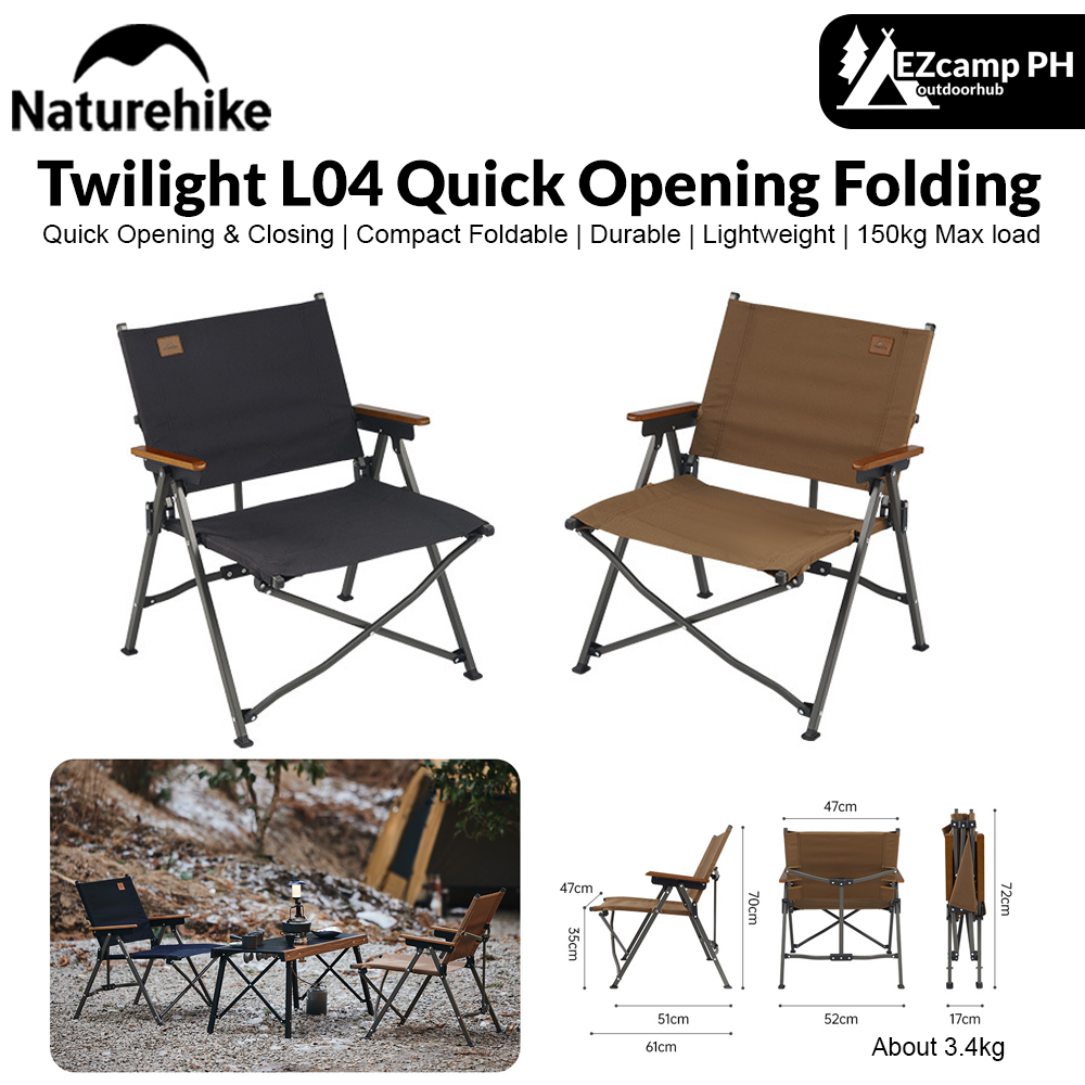 Naturehike Twilight L04 Quick Opening Folding Chair Camping Leisure Wood Kermit Fishing Beach Portable Folding Aluminum Alloy Chair Outdoor Integrated Durable Foldable Lightweight Camping Hiking Original Nature Hike