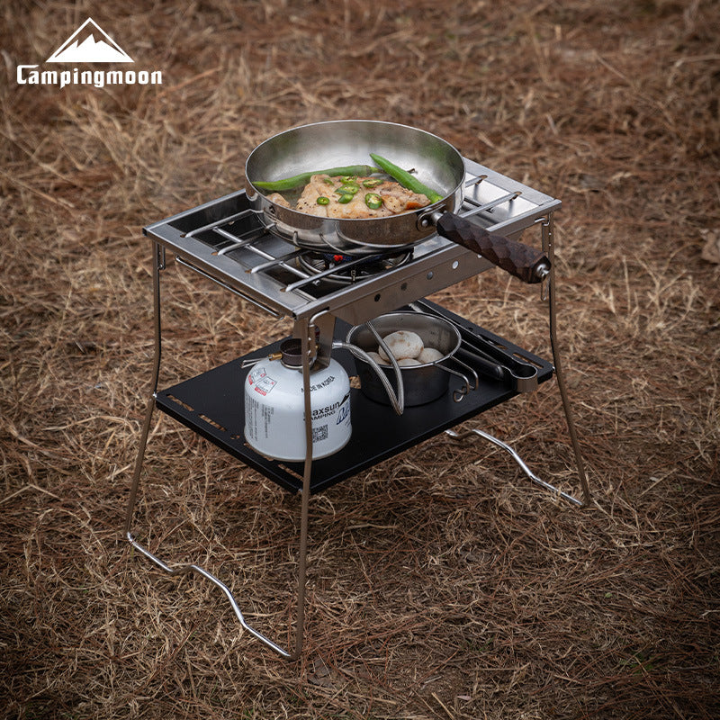 Campingmoon G-38 1 Unit IGT Table Frame Portable Foldable Multipurpose Stainless Steel 2 Level Integrated Grill Table Bridge Outdoor Camping BBQ Grill