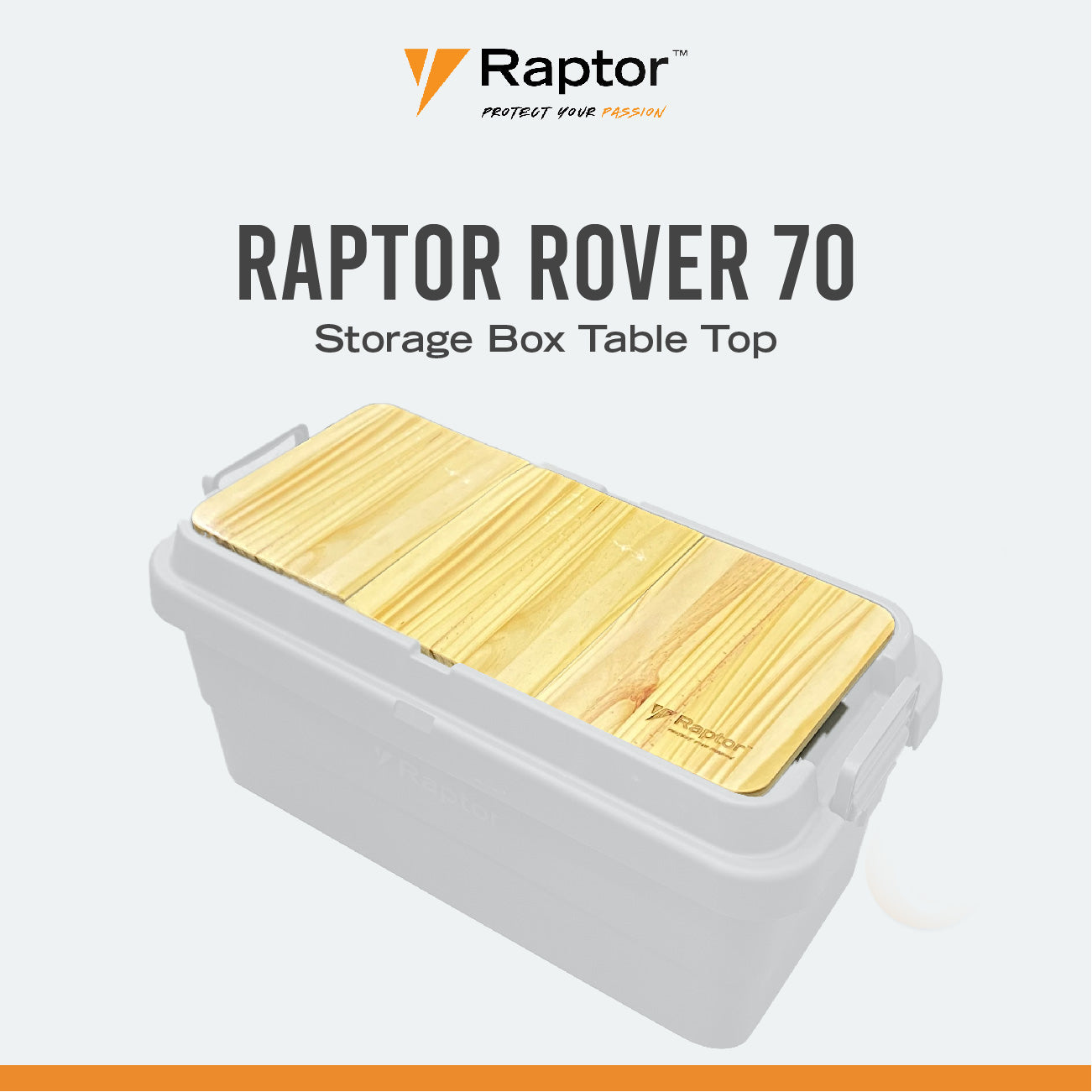 Raptor ROVER Series Storage Rig Box Multipurpose Organizer 30L 50L 70L Large Capacity Reinforced Grid Lid Stackable & Nesting Design Wood Tabletop