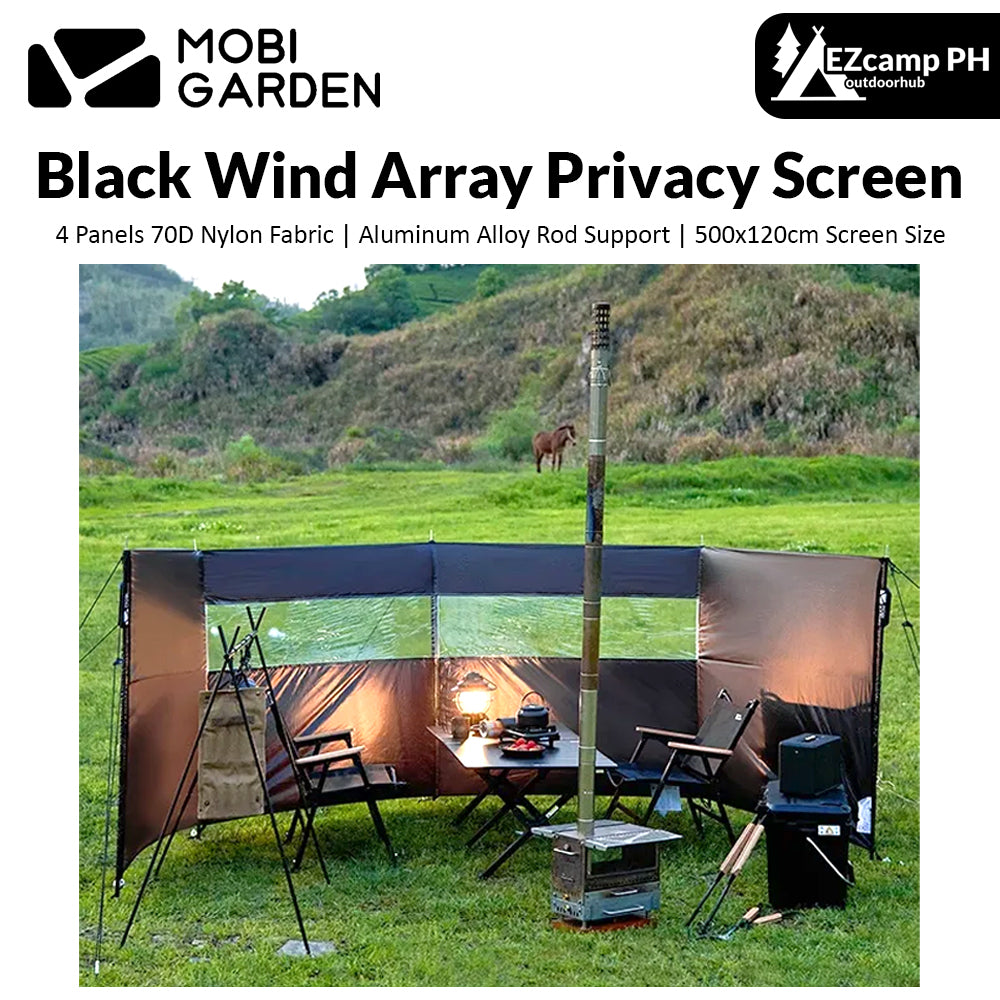 Mobi Garden Outdoor Camping Black Windscreen 500x120cm Beach Fishing Glamping Wind Breaker Shield Portable Privacy Screen 4 70D Cotton Aluminum Array Fence Screen Mobigarden Windbreaker Windshield