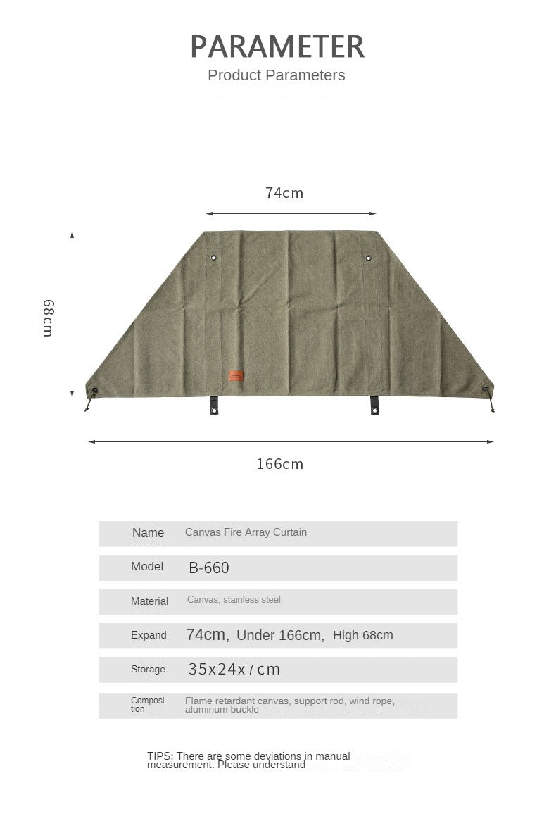 Campingmoon B-880 B-660 Canvas Fire Array Curtain Fireproof Windshield Outdoor Camping Portable Cooking Grill Tarp BBQ Stove Windproof Cloth Wind Deflector Wind Resistance Hiking Picnic Equipment Camping moon