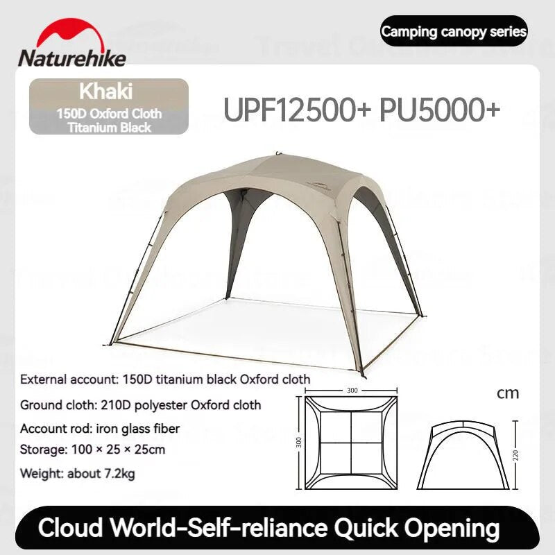 Naturehike CLOUD WORLD Awning 4 Persons Tarp Shelter Canopy 10㎡ Outdoor Camping Large Shade Titanium Vinyl Black UPF50+ Multiple Settings Add-ons Unlimited Connections Waterproof Tent Nature Hike