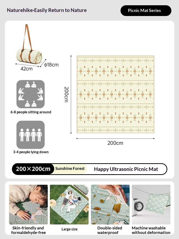 Naturehike HAPPY Ultrasonic Picnic Mat Portable Large Size Skin-Friendly Moisture-proof Mattress Sleeping Pad Machine Washable Outdoor Camping