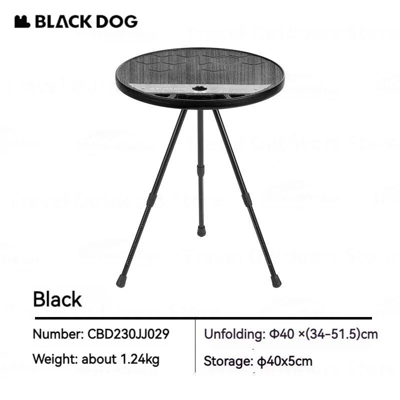 BLACKDOG by Naturehike TWILIGHT Portable Round Side Table Height Adjustable 3-Legged Stable Telescopic Tripod Structure 20kg Max Load Coffee Tea Outdoor Camping Folding Ultralight Aluminum PE Acrylic Black Dog Nature Hike