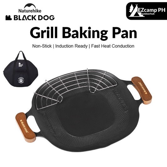 BLACKDOG by Naturehike Round Baking Pan Stove Grill Top Non-Stick Frying Grilling Korean BBQ Cookware Outdoor Camping Picnic Induction Ready Wood Handle with Bag Cooking Barbecue Equipment Utensil Black Dog Nature Hike