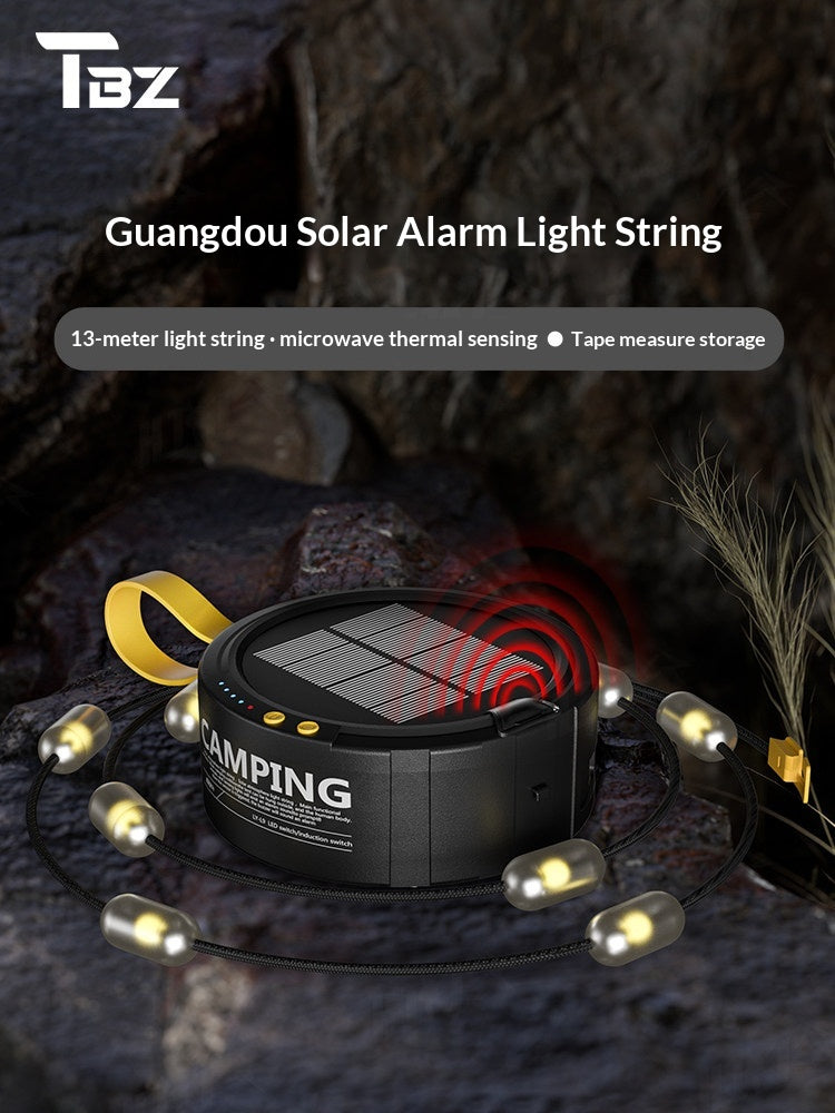 TBZ Solar Alarm Light String Multipurpose 13M Atmosphere Lamp Solar Charging Thermal Detection Sensor Alarm 300 Lumens 3600mAh Battery Up To 25H Outdoor