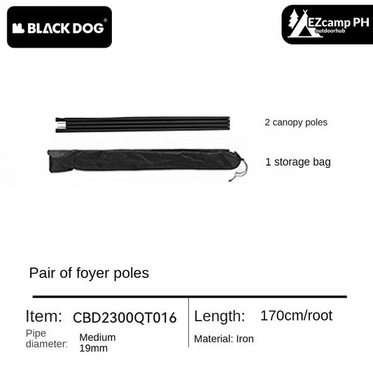 Blackdog Tarp Canopy Awning Tent Steel Black Pole Rod 2pcs Per Pack with Storage Bag 170cm Length 19mm Diameter Heavy Duty Original Black Dog