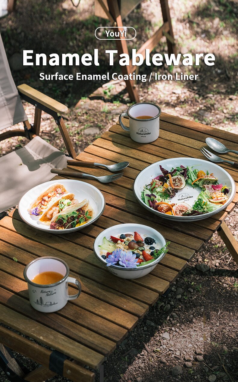 Naturehike Premium Enamel Coated Tableware Cup Dish Plate Bowl Coffee Mug Camping Outdoor Dinnerware Mug Glass Glazed Glossy Finish Elegant Utensil