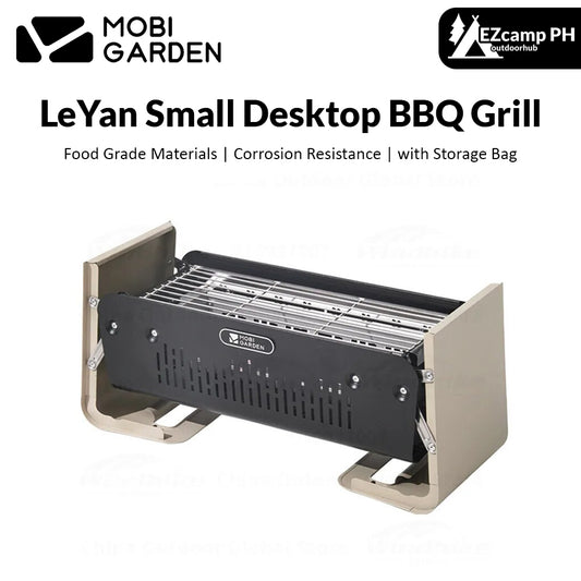 Mobi Garden LeYan Small Desktop BBQ Charcoal Grill Stove Outdoor Camping Picnic Portable Folding Tabletop Burner Ultralight Carbon Steel Body Stainless Steel Grill Net with Storage Bag Mobigarden