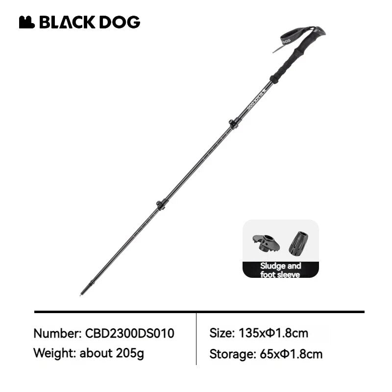 BLACKDOG by Naturehike BLACK SPINE Carbon Ultralight Folding Trekking Pole Hiking Mountaineering Climbing Trek Walking Stick Rod Telescopic 3-Section Only 205g Adjustable 65-135cm Black Dog Nature hike