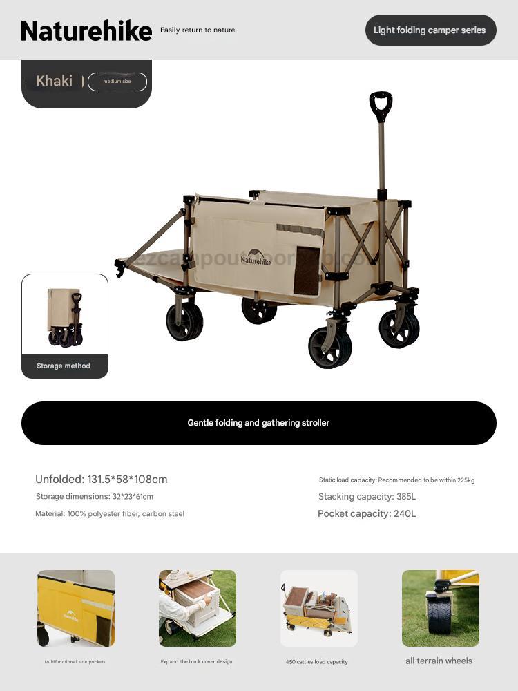Naturehike RUBIK's CUBE PRO Camping Trolley Portable Foldable Outdoor Cart All Terrain Wheel Folding Wagon Up To 225kg Load 450L Capacity