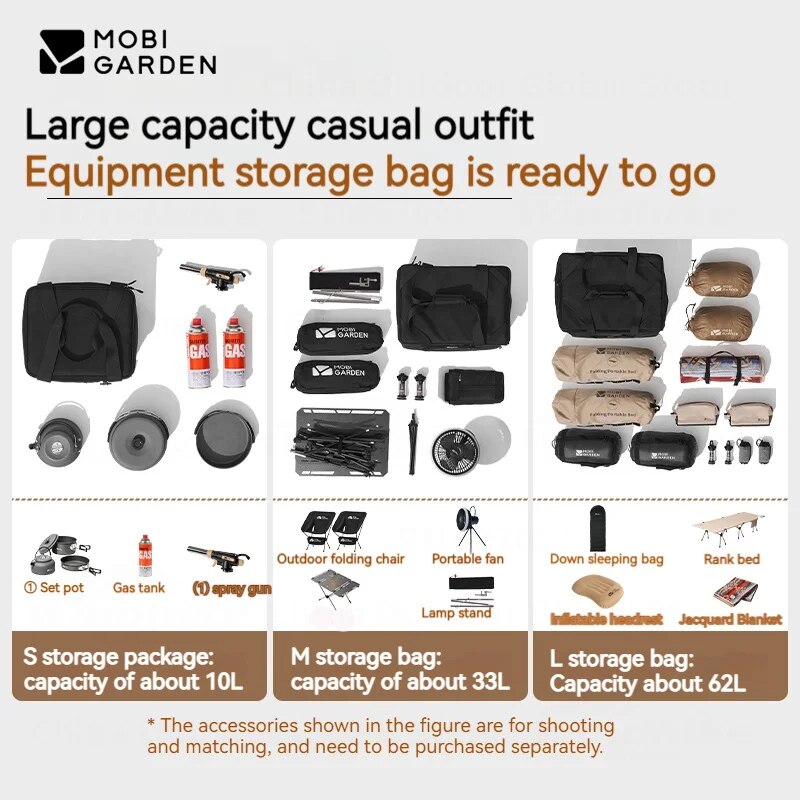 MOBI GARDEN Multi-function Storage Bag Camping Equipment MOLLE System Large Capacity Waterproof Wear Resistant Quick Folding Table Board Modular 3 Size Hiking Travel Beach Original MobiGarden