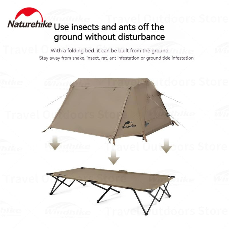 Naturehike A-TYPE Series Off the Ground Automatic Camping Tent for 1 and 2 Person 210D Outdoor Waterproof Folding Bed Cot + Shelter Easy Quick Setup