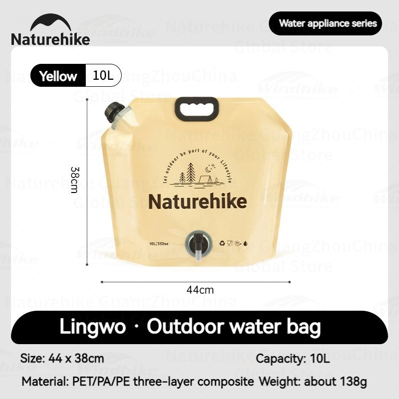 Naturehike Outdoor Water Bag Portable Lightweight Foldable 10L Large Capacity With Faucet Handle Folding Thick Soft Food Grade Water Container Camping