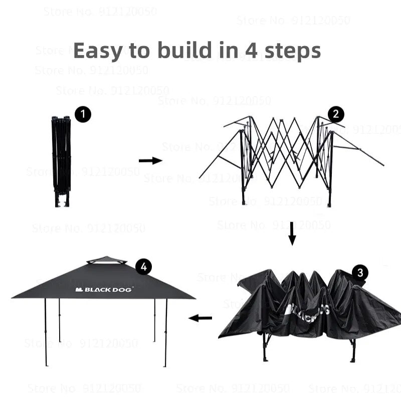 BLACKDOG Black Square Shade Canopy Tent Portable Folding Awning Pergola Vinyl Coated Waterproof UPF50+ Sunscreen 22m² Extra Large Shade Space Outdoor Heavy Duty Foldable Umbrella Gathering Car Camping Adjustable Height Heavy Duty Original Black Dog