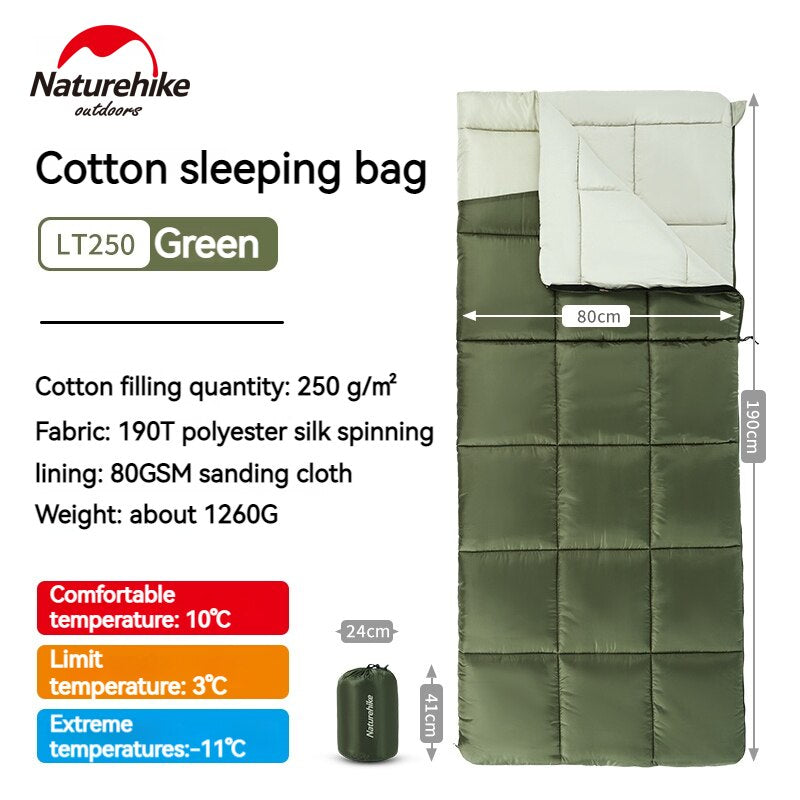 Naturehike LT150 LT250 Series Portable Ultralight Sleeping Bag Cotton Spliceable Outdoor Camping Comfortable Quilt Blanket Waterproof LANGTIAN