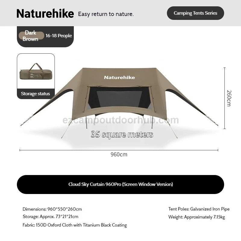 Naturehike Rope-Free Canopy Tarp Waterproof Awning Sun Shelter 150D Titanium Black Outdoor Camping Large Space Hexagonal
